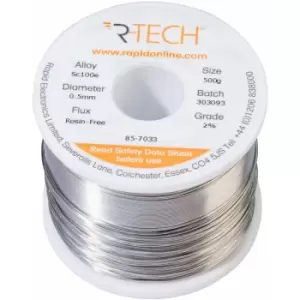 Image of 857033 SC100e Solder 2% Rosin-Free hf Flux Halide-Free 0.5mm 500g Reel - R-tech