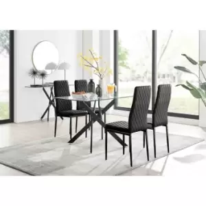 Image of Furniture Box Leonardo Black Leg Glass Dining Table and 4 Black Velvet Milan Black Leg Chairs