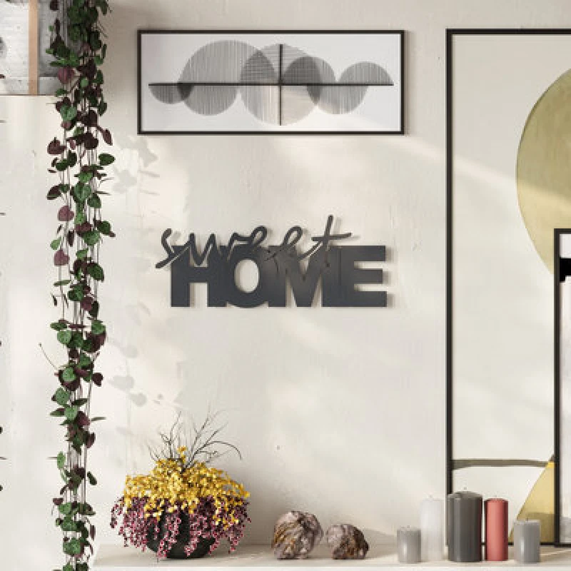 Image of Decortie Modern Sweet Home Metal Art Wall Home Decorative Ornament, Black