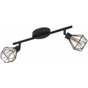 Image of Loops - Flush 2 Spot Ceiling Light Colour Black Steel Shade Amber Glass Bulb G9 2x3W