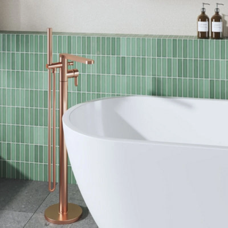 Image of FNX Bathrooms Veraison Freestanding Bath Shower Mixer With Kit Brushed Bronze Contemporary 1 Hole