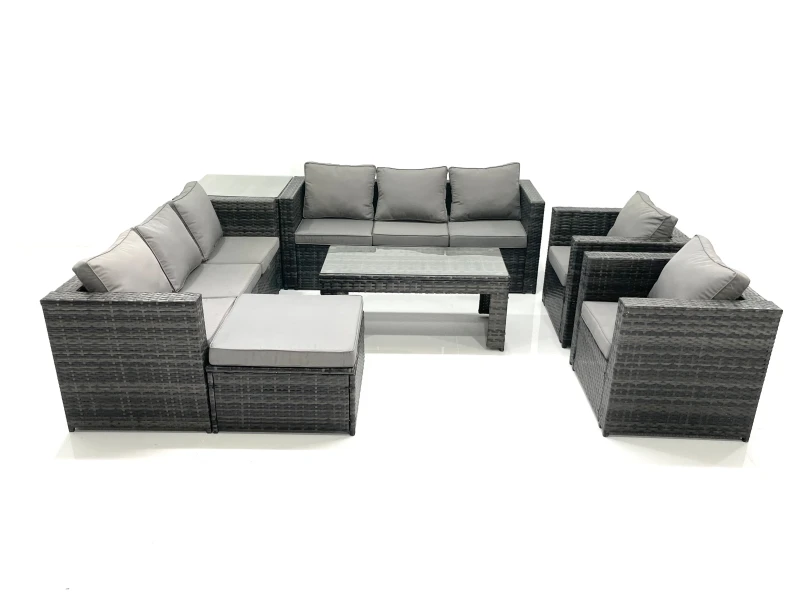 Image of Fimous Rattan Garden Furniture Sofa Set with Coffee table Armchair Side Table Big Footstool Dark Grey Mixed Dark Grey