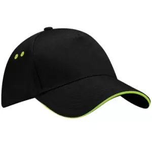 Image of Beechfield Unisex Ultimate 5 Panel Contrast Baseball Cap With Sandwich Peak / Headwear (Pack of 2) (One Size) (Black/Lime Green)