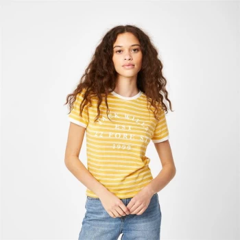 Image of Jack Wills Blackmore Flocked Stripe Ringer T-Shirt - Yellow