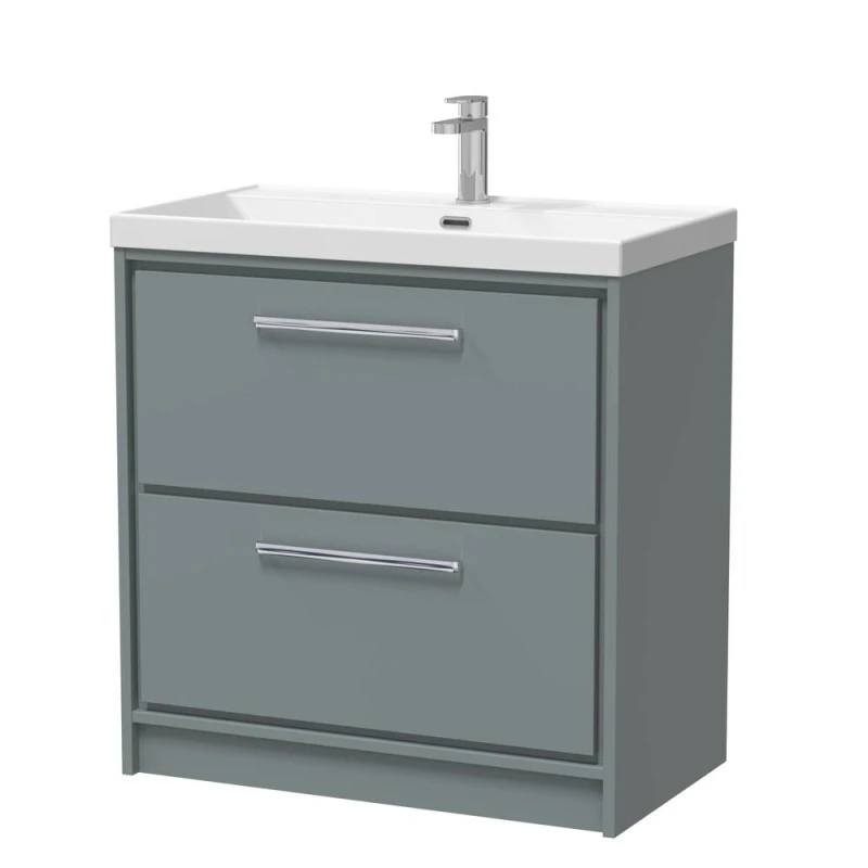 Image of Balterley Modern Bathroom 2 Soft Close Drawer Floor Standing Vanity Unit & Rectangular Basin, Coastal Grey, 600mm