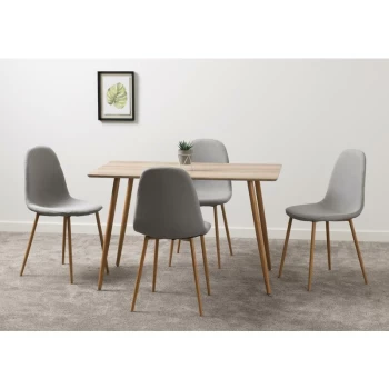 Image of Seconique Barley Oak Veneer Dining Table & 4 Grey Fabric Chairs Set