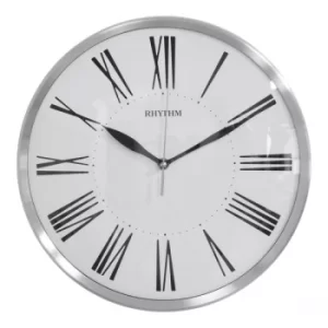 Image of Rhythm Round Wall Clock Silver Silent Movement Roman Dial