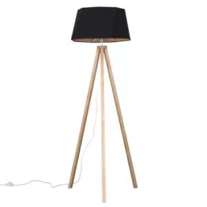 Image of Barbro Light Wood Tripod Floor Lamp with Toke Shade
