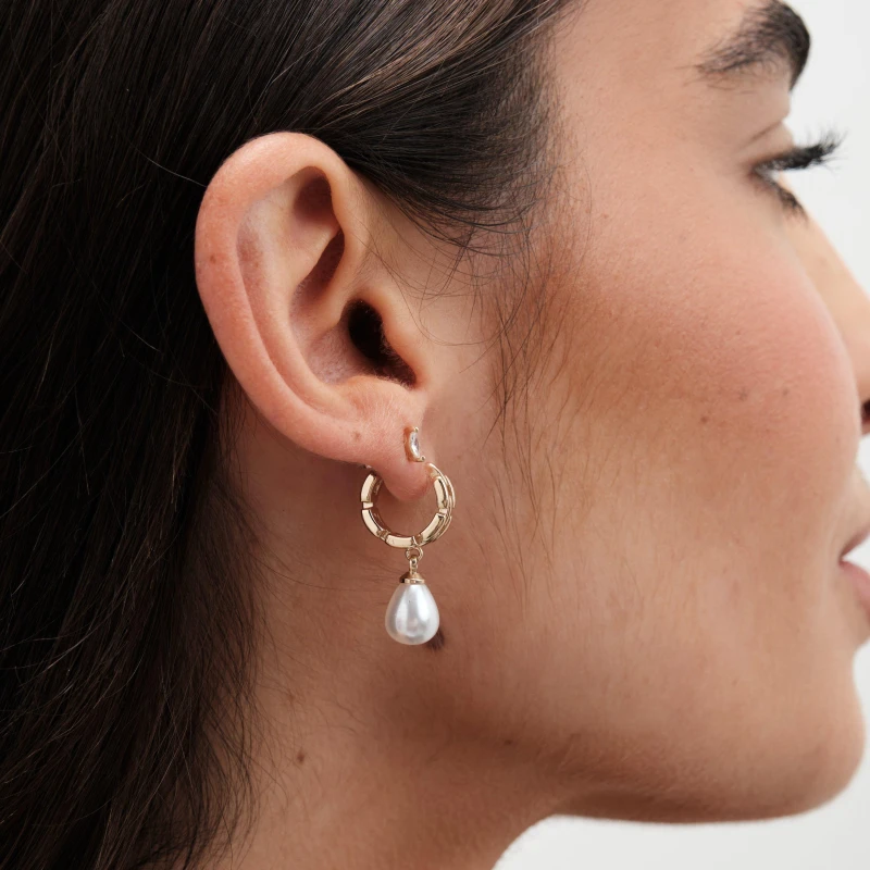 Image of Jon Richard Jon Richard Gold Plated Chain And Pearl Huggie Earrings Gold female