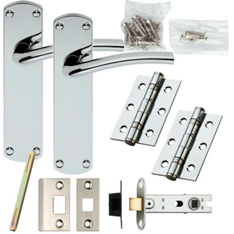 Image of Loops Door Handle & Latch Pack Chrome Rounded Arched Lever on Backplate 170 x 42mm Multi