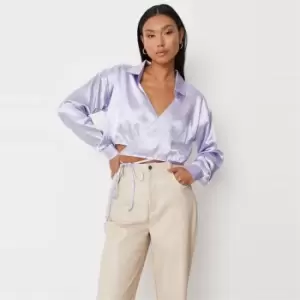 Image of Missguided Tall Wrap Around Satin Shirt - Purple