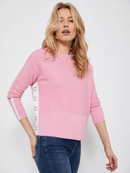 Image of Mint Velvet Cotton Stitch Button Jumper - Pink, Size S, Women
