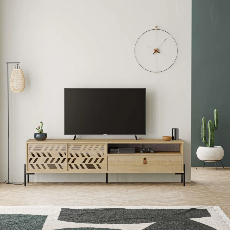 Image of Decortie Dionysos' Modern TV Unit with Storage TV Cabinet 170cm in Natural Size: 2 Pack Natural Unisex 2 Pack