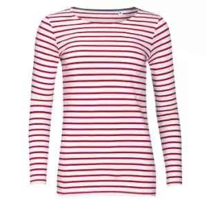 Image of SOLS Womens/Ladies Marine Long Sleeve Stripe T-Shirt (XS) (White/Red)