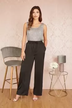 Image of Black Satin Relaxed Trousers