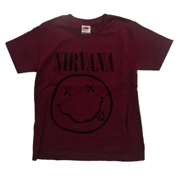 Image of Nirvana - Grey Smiley Kids 7-8 Years T-Shirt - Red