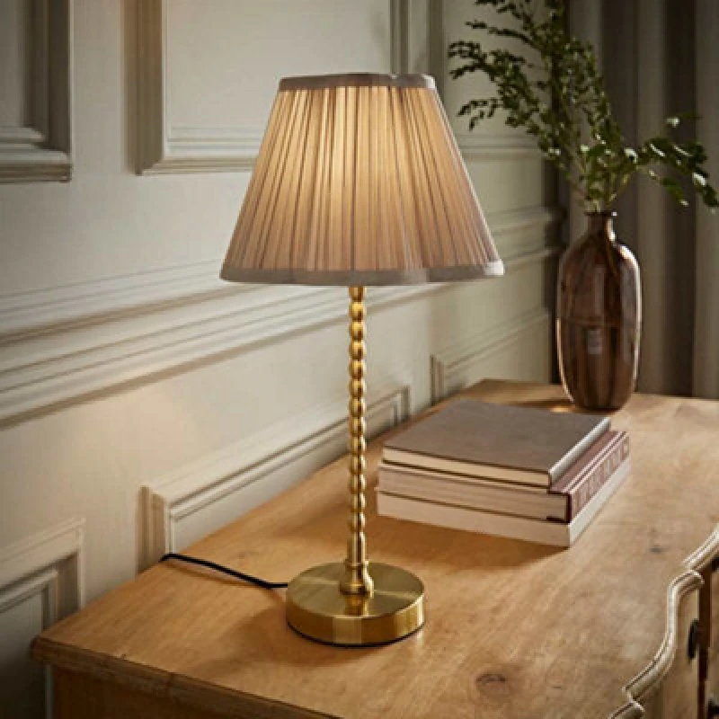 Image of ValueLights ValueLights Maeve Light Grey Pleated Faux Silk Scallop Shade Brushed Gold Bobbin Table Lamp Gold One Size Unisex 5059406065033
