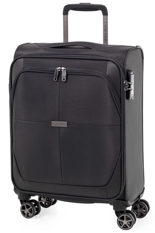 Image of Gino Ferrari Omis Premium 22" Lightweight Soft Shell Suitcase Wheels Cabin Luggage in Black Size: Small Black Unisex Small