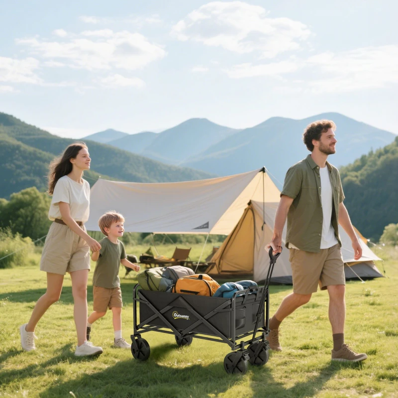 Image of Outsunny Folding Outdoor Storage Trolley Cart Bag Telescopic Handle Brakes Black - Outsunny 5056725504588