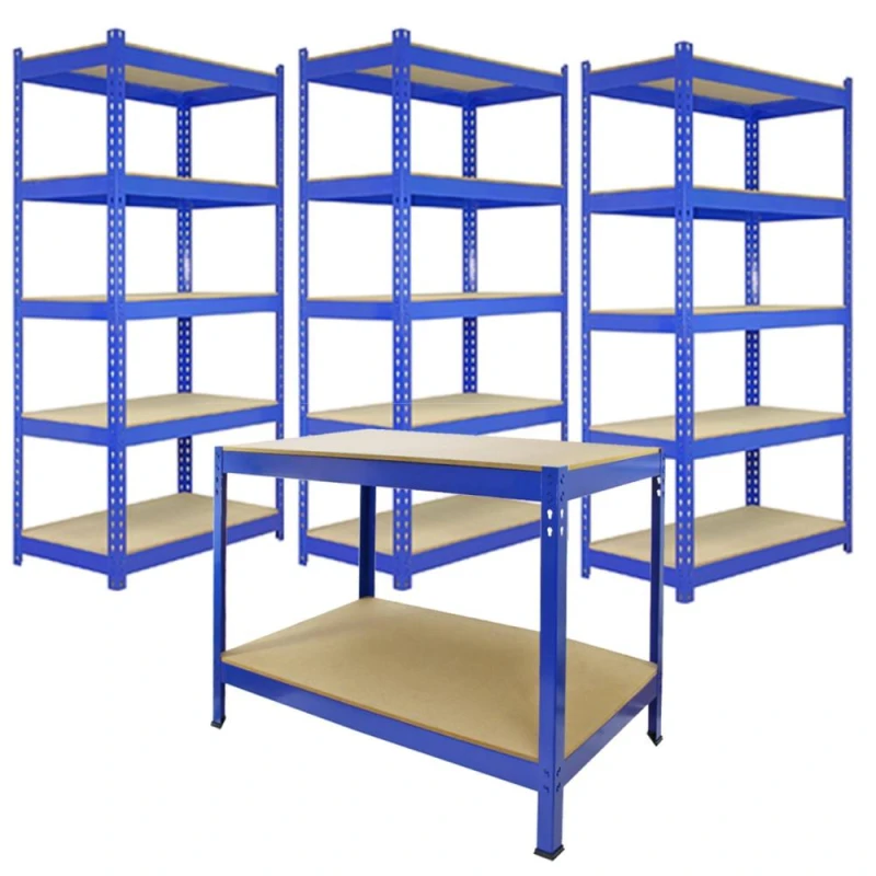 Image of MONSTER RACKING Monster Shop - 3 x Blue Racking Bay Unit 5 Tier & workbench Heavy Duty Steel 5060225637486
