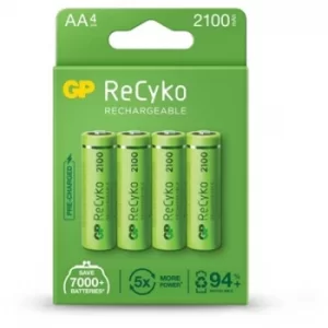 Image of GP ReCyko+ Pack of 4 AA 2100mAh Rechargeable Batteries