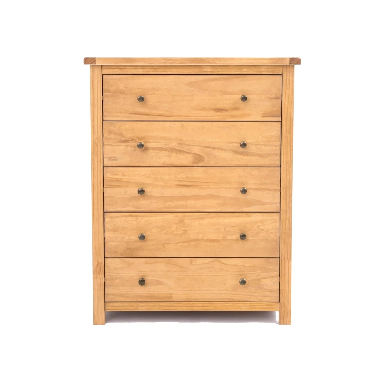 Image of Cabinet Bits Lugo 5 Drawer Chest of Drawers Brass Knob in Light Brown Light Brown Unisex
