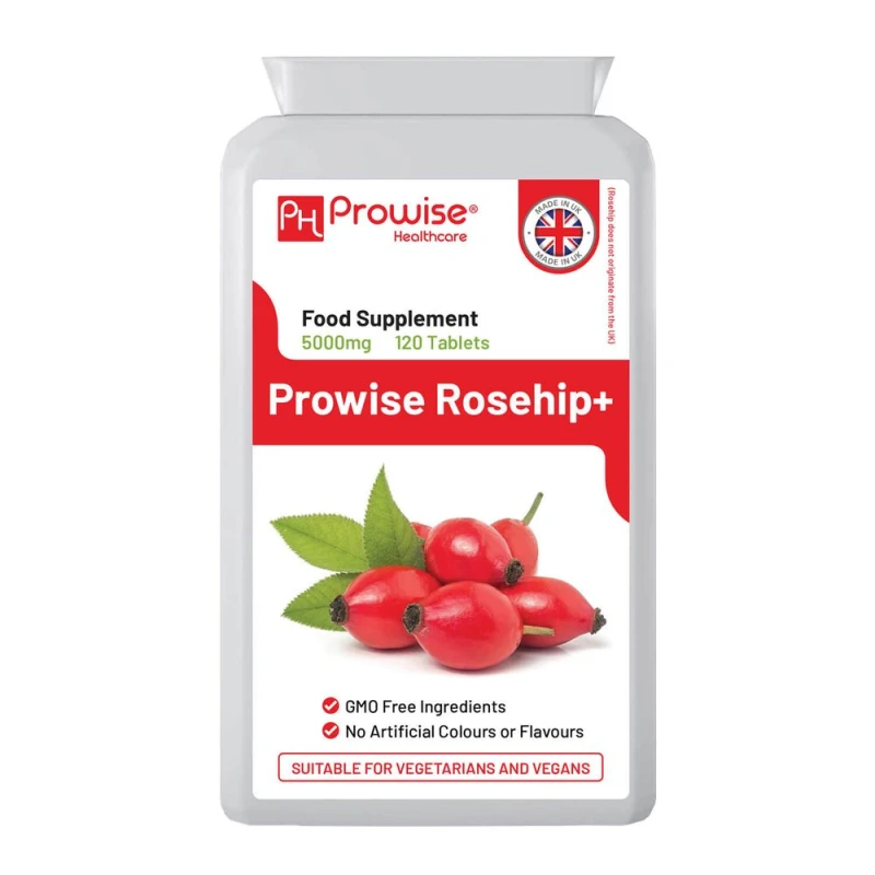 Image of Prowise Healthcare Rosehip Health+ 5000mg 120 Tablets - High Strength Rosehip Tablets Supplements - Suitable for Vegetarians & Vegans - Made In UK by