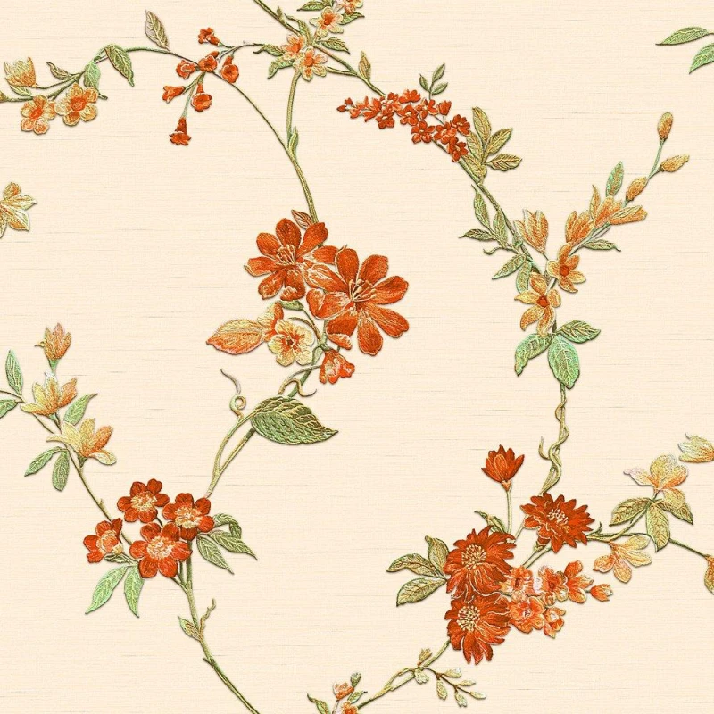 Image of DESIGN ID Design Id - Orange Cream Floral Wallpaper Textured Embossed Metallic Paste The Wall Vinyl WL-FT221211