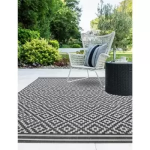 Image of Patio Diamond Flatweave Garden Kitchen Indoor Outdoor Mono Black Rug Floor Mat Small 80 x 150cm (2'6'x5'0')