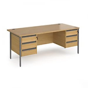 Image of Dams International Straight Desk with Oak Coloured MFC Top and Graphite H-Frame Legs and 2 x 3 Lockable Drawer Pedestals Contract 25 1800 x 800 x 725m
