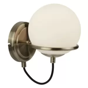 Image of Searchlight Sphere - 1 Light Wall Light White, Antique Brass with Glass Shade, E14