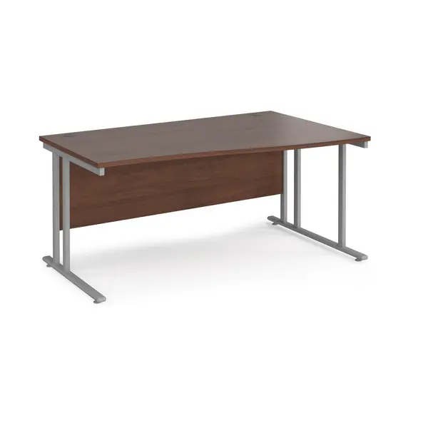 Image of Maestro 25 Right Handed Wave Desk with Silver Cantilever Legs and Walnut Top - 1600mm Wide
