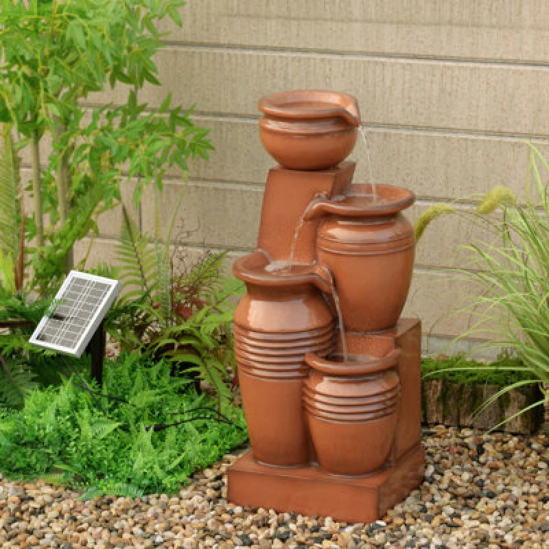 Image of Teamson Home Outdoor 28.7'' 4 Tier Cascading Urn Fountain Yard Decor Terracotta, Brown FT0124TS