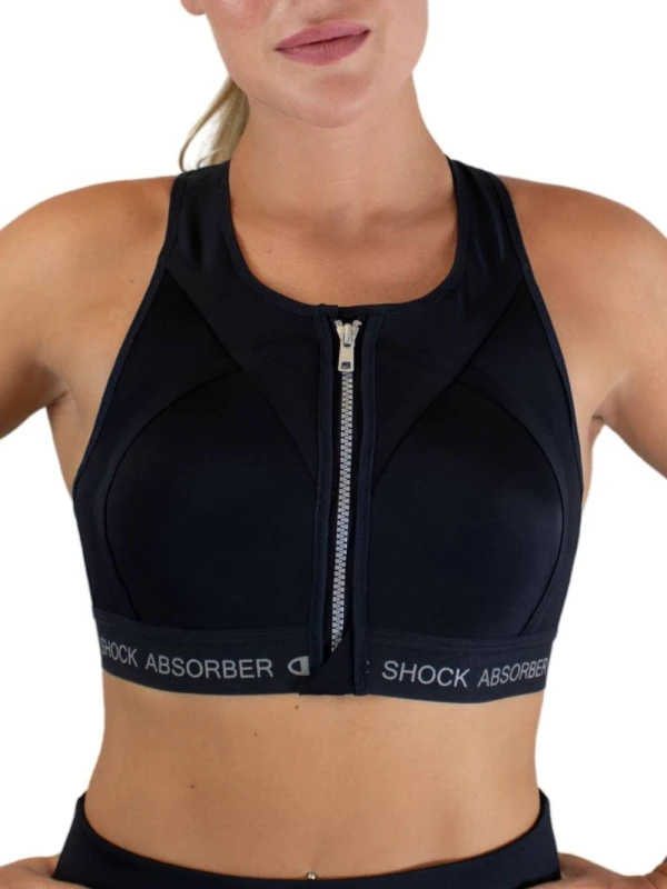 Image of Shock Absorber Womens InfinitY Power Zip Front Sports Bra in Black Size: 36C Black Female 36C