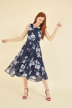 Image of Navy Watercolour Floral Skater Dress