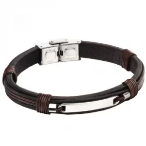 Image of Fred Bennett Stainless Steel Black Brown Leather ID Bracelet B5124