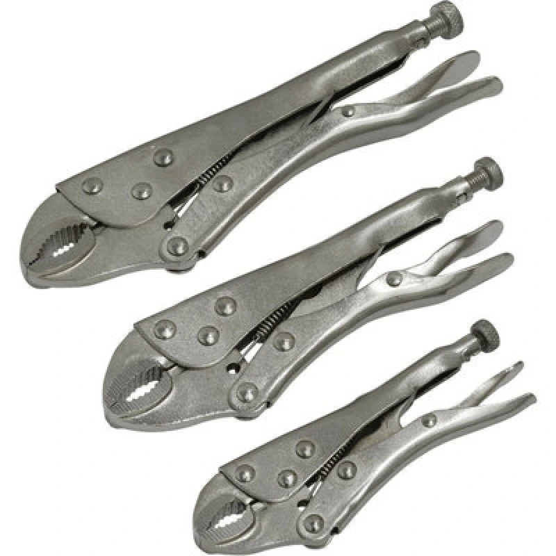 Image of Loops 3 Piece Curved Locking Pliers Set - 125mm 175mm & 215mm - Drop Forged Steel Jaws Metallics