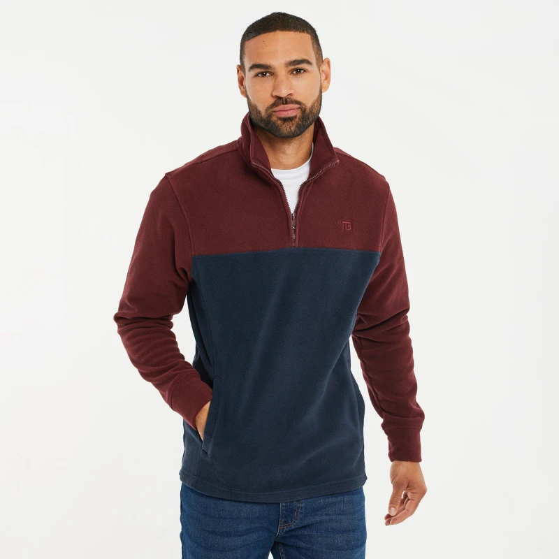 Image of Threadbare Two Tone Quarter Zip Fleece Jumper - Red Red S
