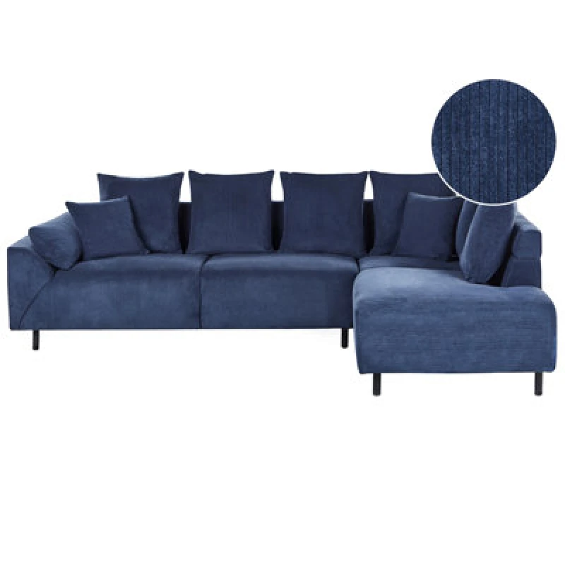 Image of Beliani Corner Sofa 4 Seater Lunner Corduroy Dark Blue Left Hand