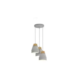 Image of Pendant 3 Bulb Ceiling Light Shade Brown Wood Grey Concrete Bulb E27 3x60W