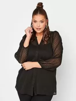 Image of Yours Dobby Bellow Sleeve Blouse - Black, Size 22, Women