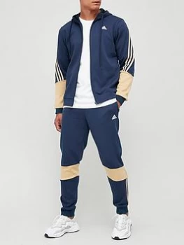 Image of adidas MTS Cotton Hood Fleece Tracksuit - Navy/White, Navy/Gold Size M Men