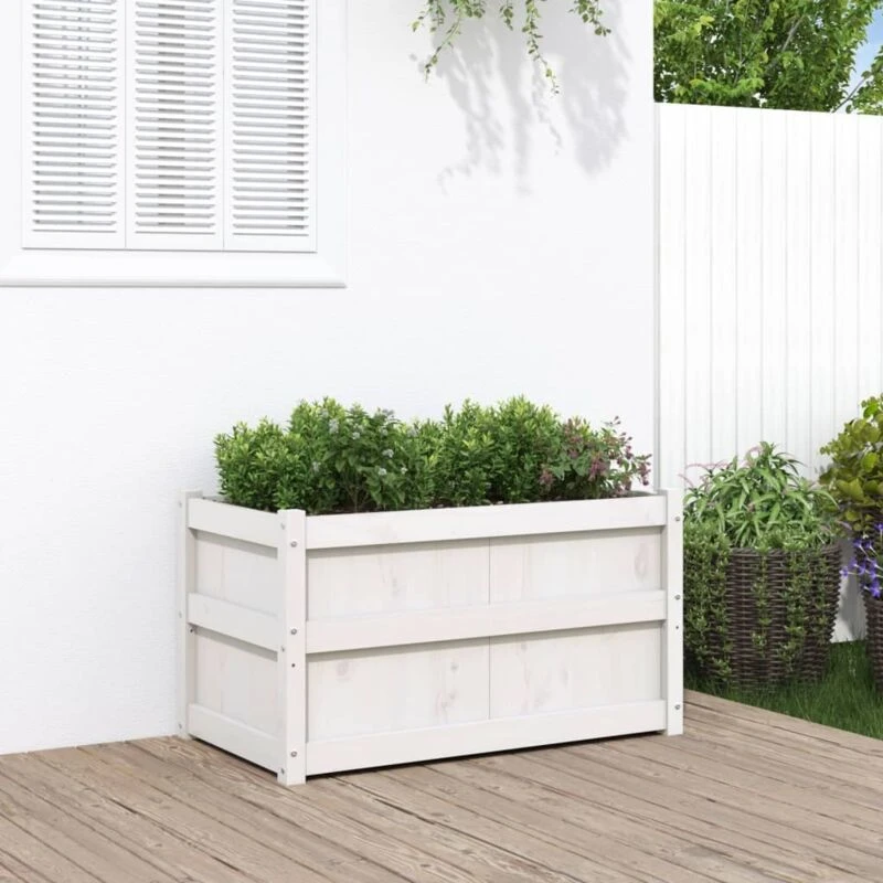 Image of vidaXL Garden Planter White 90x50x50cm Solid Wood Pine, White 837461