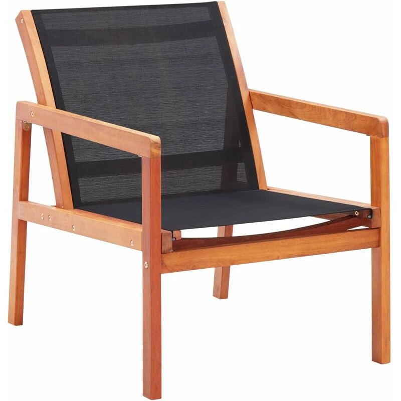 Image of VIDAXL Garden Lounge Chair Black Solid Eucalyptus Wood and Textilene vidaXL 48701