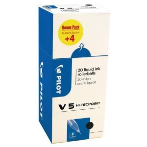 Image of Pilot Hi Tecpoint V5 Liquid Ink Rollerball Pen Line Width 0.3mm Tip Width 0.5mm Black Pack 20