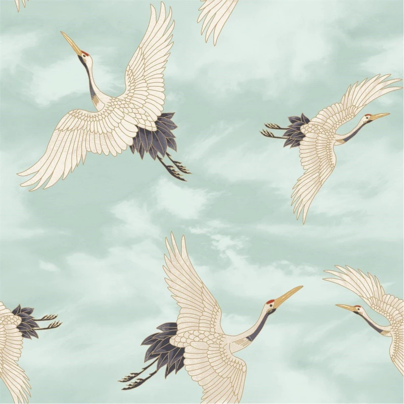 Image of Catherine Lansfield Cranes Wallpaper Duck Egg Blue unisex One Size