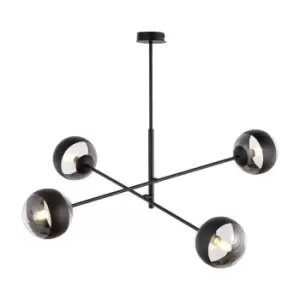Image of Linear Black Multi Arm Pendant Ceiling Light with Clear,Black Glass Shades, 4x E14