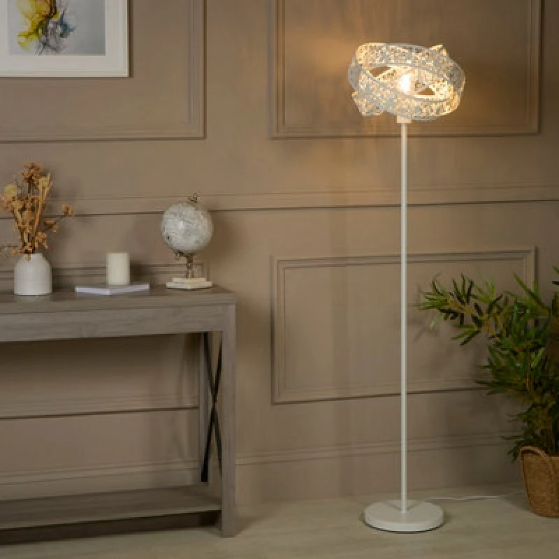 Image of Lighting Collection White Fretwork Shade Floor Lamp