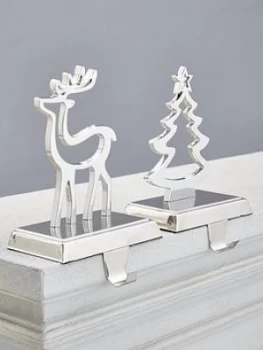Image of Gisela Graham Nickel Plated 2 Pack Stocking Hangers (Tree/Deer)