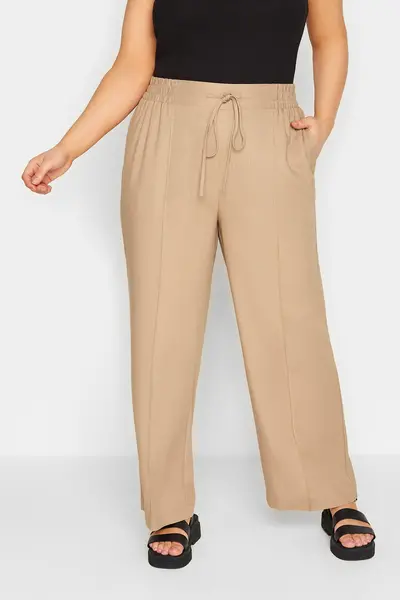 Image of Yours Wide Leg Linen Trousers Brown